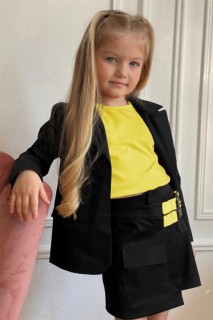 Girl Clothing - Girl's Zero Sleeve Blouse and Double Belt Detail Yellow Shorts Skirt Suit 100328218 - Turkey
