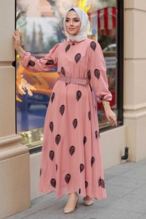Clothes - Salmon Pink Hijab Dress 100341749 - Turkey