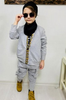 Boys Gray Tracksuit Suit With Cargo Pocket Neck Collar and Berets 100327125