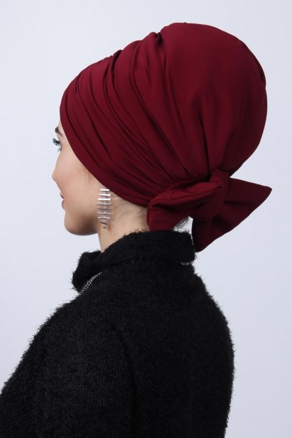 Double-Way Bonnet Claret Red with Filled Bow 100285052