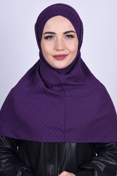 Cross Style - Cross Bonnet Knitwear Hijab Purple 100285229 - Turkey