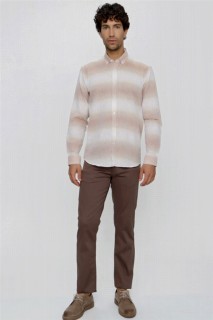 Men's A-Brown Linen Paneled Regular Fit Comfy Cut Shirt 100351064