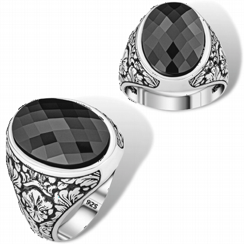 Elegant Flower Motif Black Zircon Stone Sterling Silver Ring 100350371