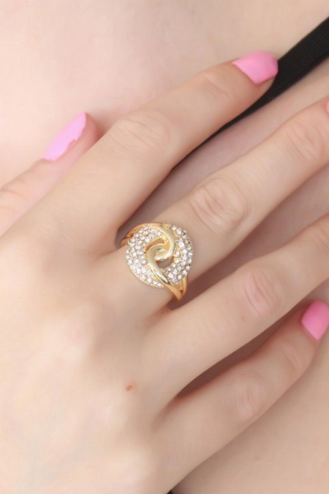 Rings - Gold Color Zircon Stone Detail Women's Ring 100328018 - Turkey
