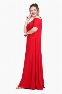 Plus Size Shoulder Slit Long Evening Dress Red 100276131
