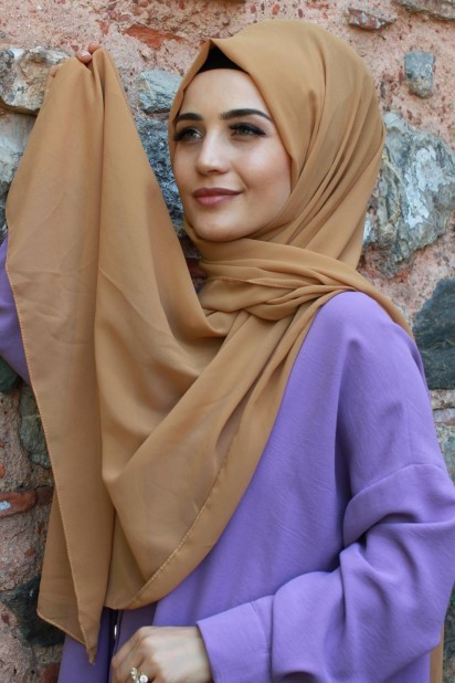 Woman Bonnet & Hijab - Châle Mousseline Uni Marron - Turkey