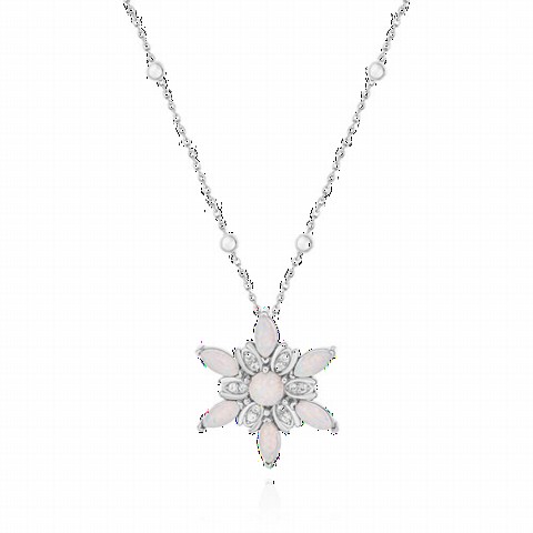 Wind Flower Model Bulk Opal Silver Necklace 100350082