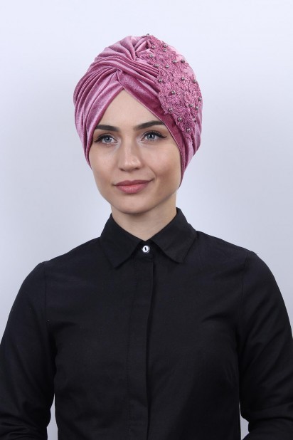 Evening Model - Velvet Guipure Vera Bonnet Dried Rose 100283062 - Turkey