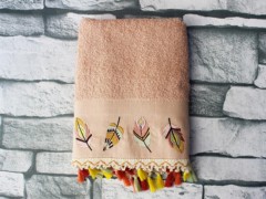 Dowry Towel - Dowry Land Colorful Leaf Embroidered Dowery Towel Salmon 100330293 - Turkey