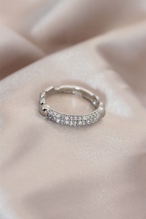 Adjustable Silver Color Metal Zircon Stone Small Convex Detail Ring 100319300