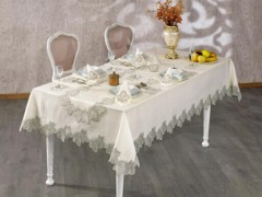 French Guipure Sycamore Table Cloth Set Ecru Silver 50 Pieces 100344805
