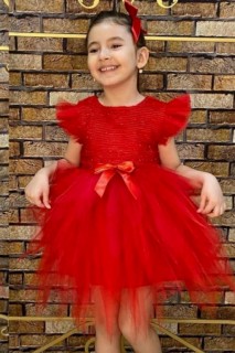 Girls - Girl's Shoulder Tulle Fluffy Red Evening Dress 100328751 - Turkey