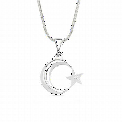 Necklace - Moon Star Curved Silver Necklace 100348831 - Turkey