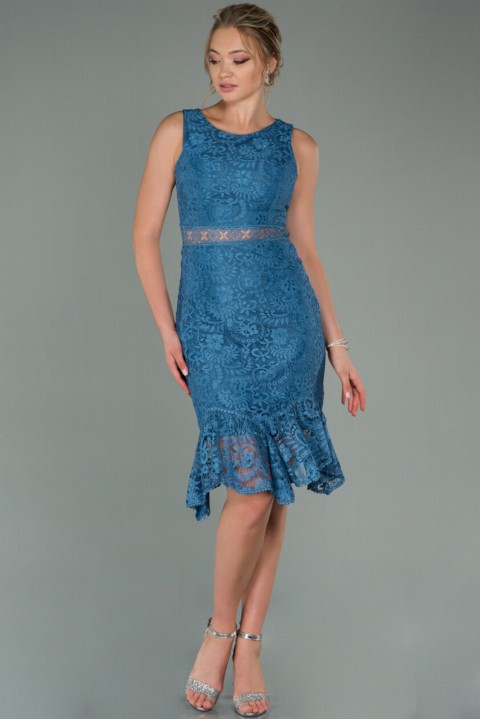 Woman Clothing - Evening Dress Sleeveless Midi Lace Invitation Dress 100297305 - Turkey