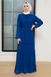 Clothes - Sax Blue Hijab Dress 100341268 - Turkey