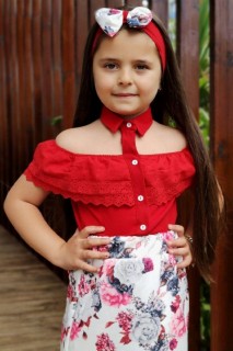 Girl's Guipure Shirt Florens Red Skirt Suit 100326822