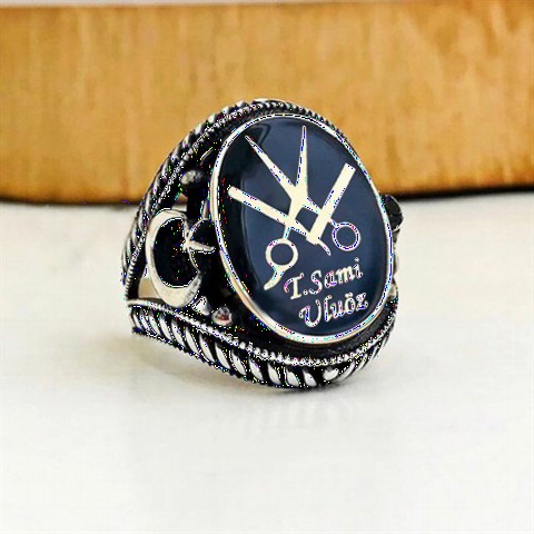 Ring with Name - Personalized Barber Figured Silver Ring 100347686 - Turkey