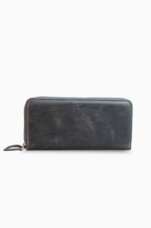 Handbags - Guard Double Zippered Crazy Gray Leather Clutch Bag 100346122 - Turkey