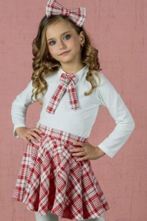 Girl's Stone Brooch Red Plaid Skirt Suit 100328724