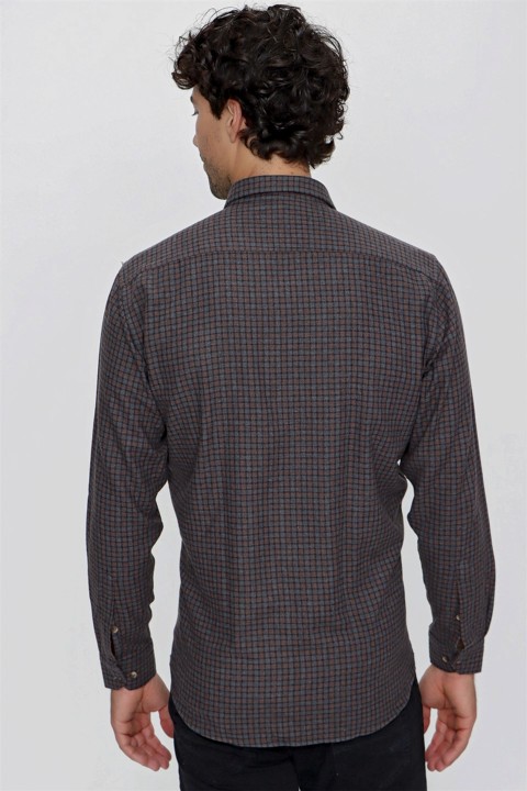 Men's Brown Melange Checked Regular Fit Comfy Cut Pocket Shirt 100351018