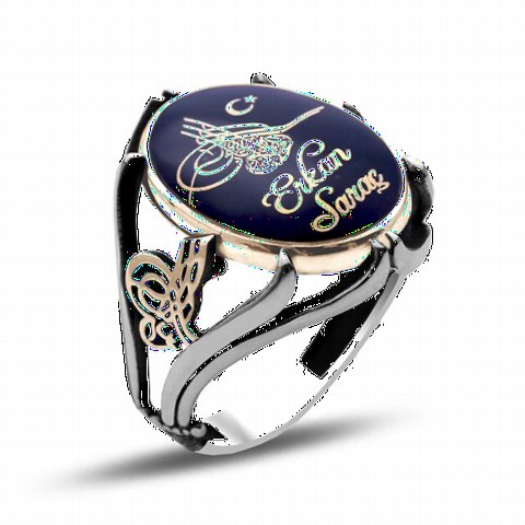 Ring with Name - Personalized Ottoman Tugra Motif Silver Ring 100347754 - Turkey