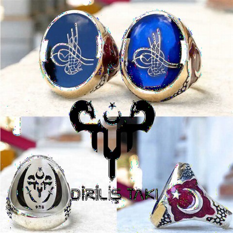 Silver Rings 925 - خاتم رجالي فضة مطلية بالمينا العثمانية توغرا 100348448 - Turkey