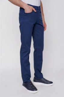 Men's Sax Blue Summer Dobby Cotton 5 Pockets Dynamic Fit Casual Fit Trousers 100350867
