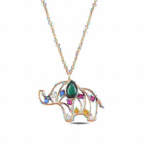 Mix Stone Elephant Model Silver Necklace 100346888