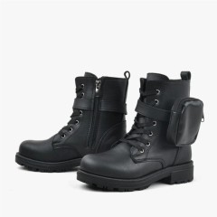 Black Zipper Laced Wallet Girls' Boots 100342760