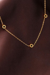 Necklaces - Steel Gold Color Chain Double Color Minimal Oval Design Necklace 100319815 - Turkey