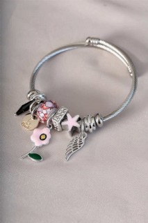 Bracelet - Pink Flower Figured Charm Bracelet 100319983 - Turkey