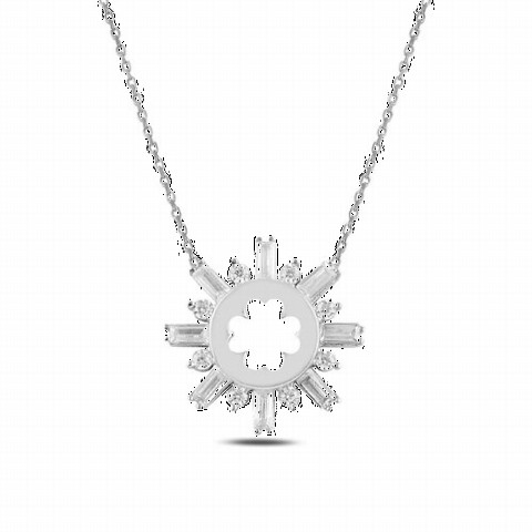 Necklaces - Baguette Stone Special Design Silver Necklace 100346891 - Turkey