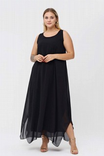 Long evening dress - Large Size Women's Casual Cut Chiffon Evening Dress Black 100276020 - Turkey