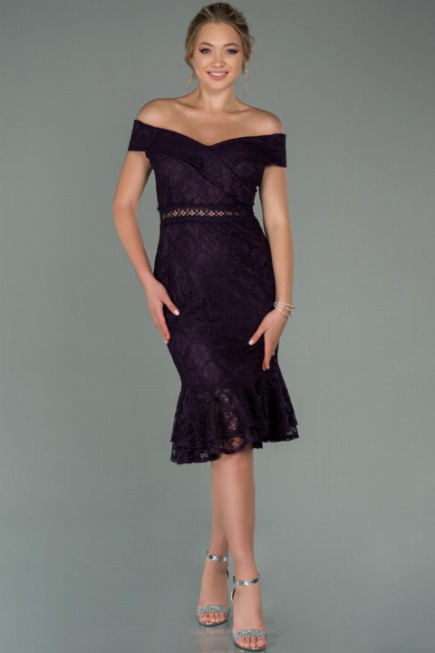 Woman Clothing - Evening Dress Boat Neck Lace Midi Invitation Dress 100297973 - Turkey