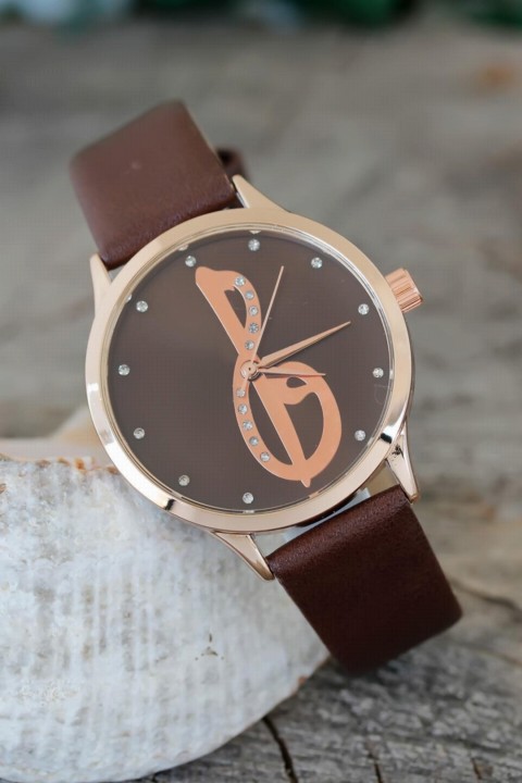 Elif Vav Design Women's Watch with Brown Leather Band 100318860