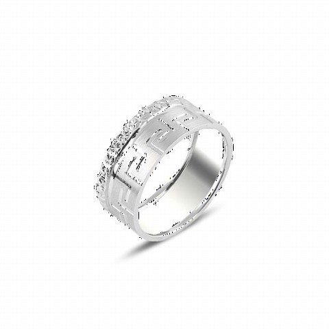 Men - Patterned Silver Wedding Ring 100346982 - Turkey