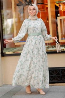 Woman Clothing - Almond Green Hijab Dress 100341750 - Turkey