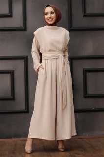 Outwear - Beige Hijab Dual Suit Dress 100336960 - Turkey