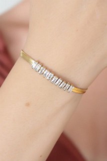 Bracelet - Gold Color Waterway Zircon Stone Detail Steel Women's Bracelet 100327988 - Turkey
