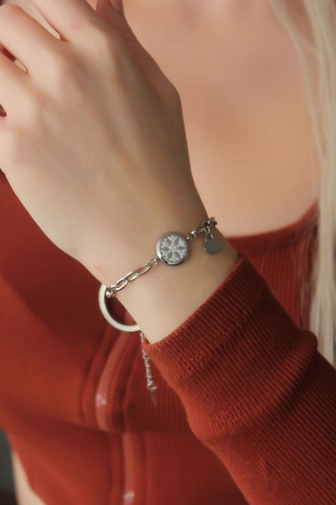 Bracelet - Steel Silver Zircon Stone Snowflake Bracelet 100319755 - Turkey