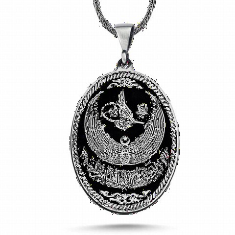 Ottoman Tugra Motif Ottoman Patterned Silver Necklace 100348256