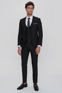 Men Clothing - Men's Black Vest Jacquard Slim Fit Slim Fit 6 Drop Suit 100350999 - Turkey