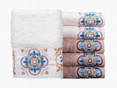 Dowry Towel - Dowry Land Set of 6 Iris Hand Face Towels Brown Cream 100329736 - Turkey