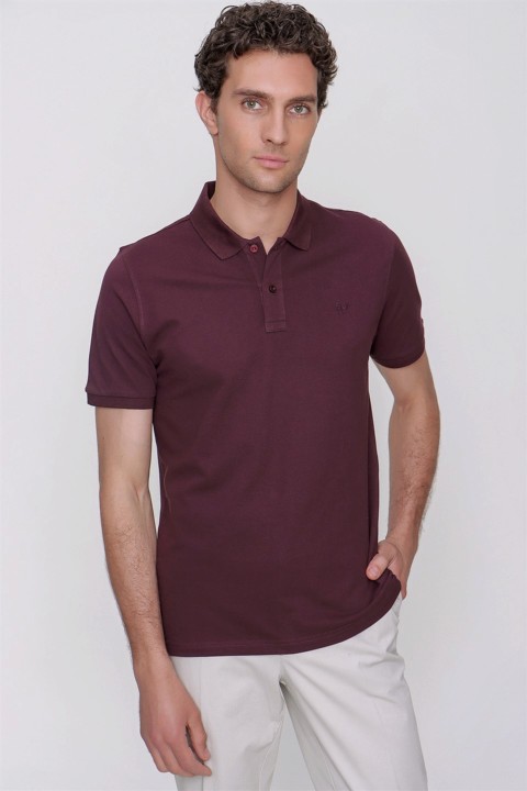 Men's Plum Basic Plain 100% Cotton Dynamic Fit Comfortable Fit Short Sleeve Polo Neck T-Shirt 100351362