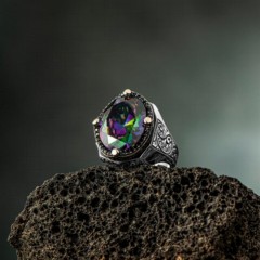Special Handcrafted Pen Mystic Topaz Stone Silver Ring 100347661