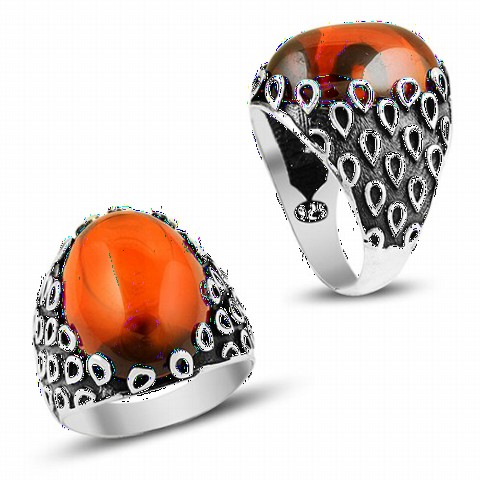 Onyx Stone Rings - Natural Onyx Stone Drop Motif Sterling Silver Ring Red 100348543 - Turkey
