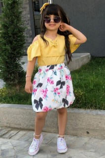 Outwear - Girl's Flower Yellow Balloon Skirt Suit 100328373 - Turkey