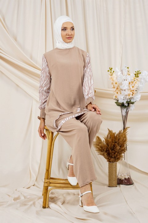 Cloth set - بدلة مزدوجة مزخرفة زيبرا نسائية 100326046 - Turkey