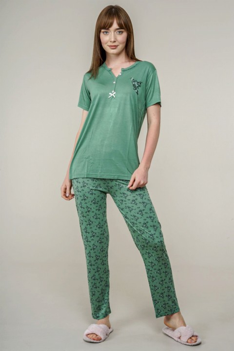 Pajamas - Women's Leaf Patterned Pajamas Set 100342614 - Turkey