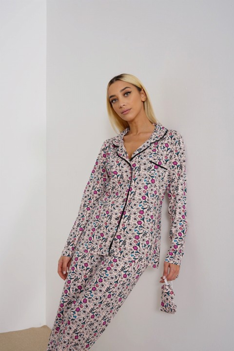 Women's Front Buttoned Floral Patterned Pajamas Set 100325437